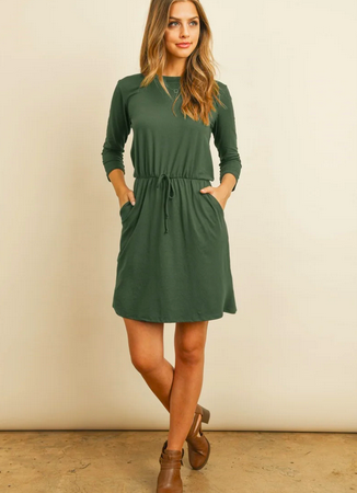 3/4 Sleeve Cinch Waist Pocket Dresses only $9.99 shipped!