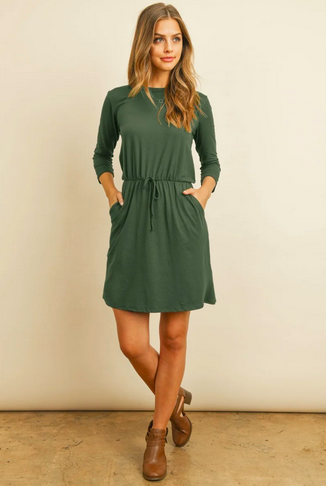 3/4 Sleeve Cinch Waist Pocket Dresses only $9.99 shipped!