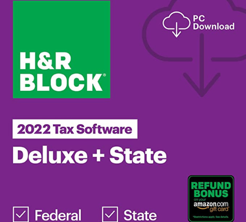 H&R Block Tax Software Deluxe + State 2022 with Refund Bonus Offer $22.50 ( Reg. $45) – Amazon Exclusive