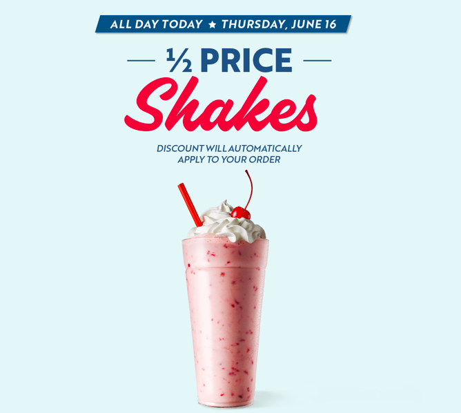 Sonic: Half-Price Shakes Today!