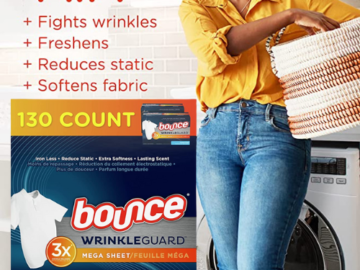 THREE Bounce 130 Count WrinkleGuard Mega Fabric Softener Dryer Sheets as low as $5.66 EACH Shipped Free (Reg. $11) – 4¢/Sheet + Buy 3, Save $10