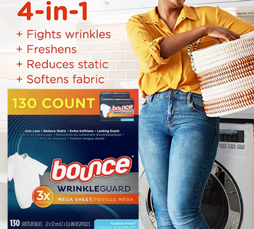 THREE Bounce 130 Count WrinkleGuard Mega Fabric Softener Dryer Sheets as low as $5.66 EACH Shipped Free (Reg. $11) – 4¢/Sheet + Buy 3, Save $10