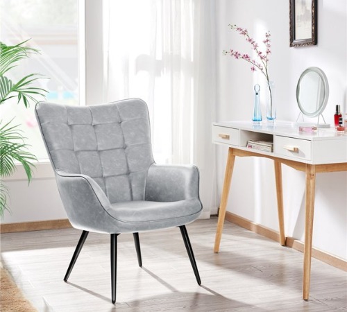 Accent your living space with this modern style Wingback Accent Chair, Gray Faux Leather for just $136 Shipped Free (Reg. $239.99)