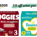 $15 Off wyb (2) Diapers: Huggies, Pampers or Honest