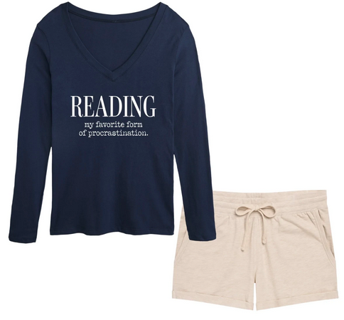 Women’s Bookworm Long Sleeve V Neck & Shorts Sets only $14.99 shipped!