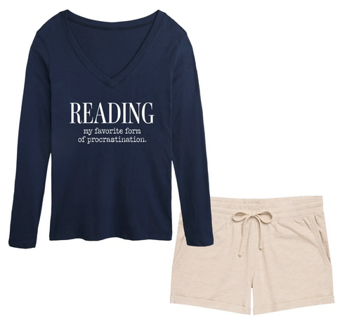 Women’s Bookworm Long Sleeve V Neck & Shorts Sets only $14.99 shipped!