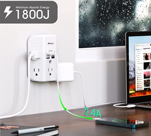 Mifaso 9 in 1 Wall Outlet Surge Protector $10.49 After Code (Reg. $15) – 2.2K+ FAB Ratings! – With 5 AC Outlets + 3 USB Ports + 1 USB-C