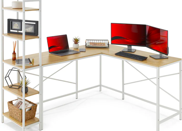 L-Shaped Computer Desk, Study Workstation with 5-Tier Open Storage Bookshelf only $119.99 shipped (Reg. $250!)