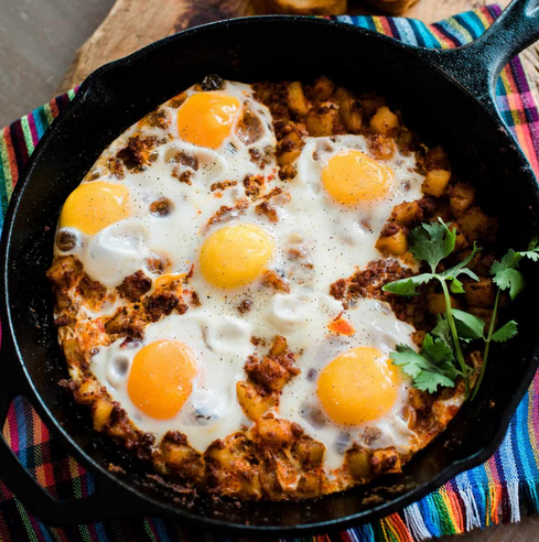 baked eggs and chorizo