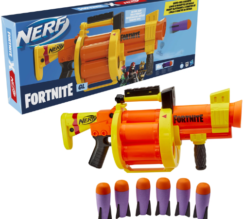 Nerf Fortnite GL Blaster with 6 Nerf Rockets $24.97 (Reg. $59.99) – Drum and Shield