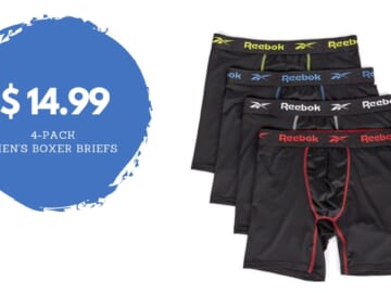 Reebok Men’s Performance Boxer Briefs 4-Pack Only $14.99 (reg. $40)