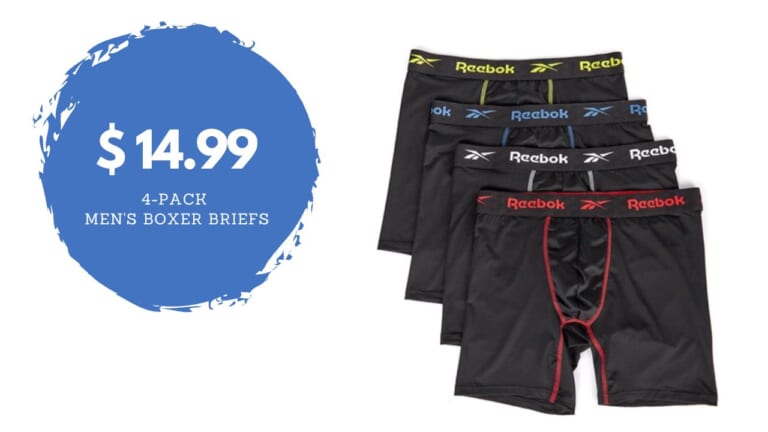 Reebok Men’s Performance Boxer Briefs 4-Pack Only $14.99 (reg. $40)