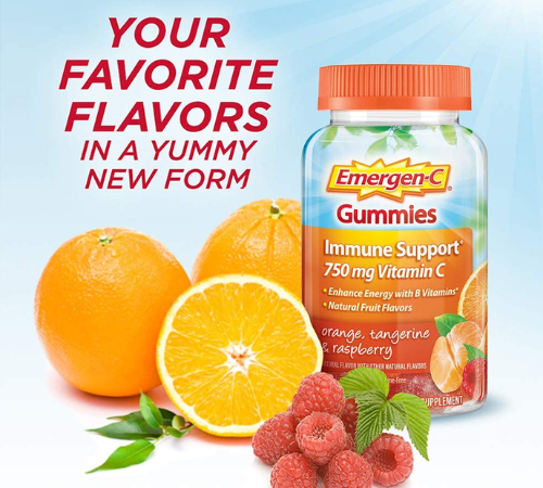 63-Count Emergen-C Vitamin C Immune Support Gummies for Adults as low as $7.95 Shipped Free (Reg. $11.75) – 13¢/Gummy – Orange, Tangerine, & Raspberry Flavors + Gluten Free