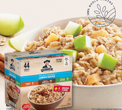 44-Count Quaker Instant Oatmeal Lower Sugar Variety Pack as low as $8.14 Shipped Free (Reg. $19.49) – 19¢/Packet – LOWEST PRICE – 4 Flavors