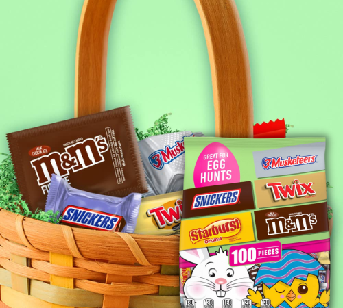 100-Piece M&M’S, SNICKERS, TWIX, 3 MUSKETEERS & STARBURST Easter Candy Bag $10.91 (Reg. $32) – 11¢ Each