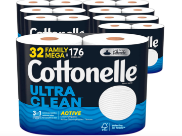 Cottonelle Ultra Clean Toilet Paper, 32 Family Mega Rolls only $26.09 shipped!