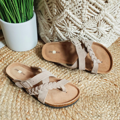 Gaahuu Leather Braided Criss Cross Footbed Sandal