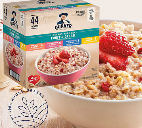 44-Count Quaker Instant Oatmeal Fruit & Cream Variety Pack as low as $14.79 Shipped Free (Reg. $19.60) – 4 Flavors, $0.34 Each