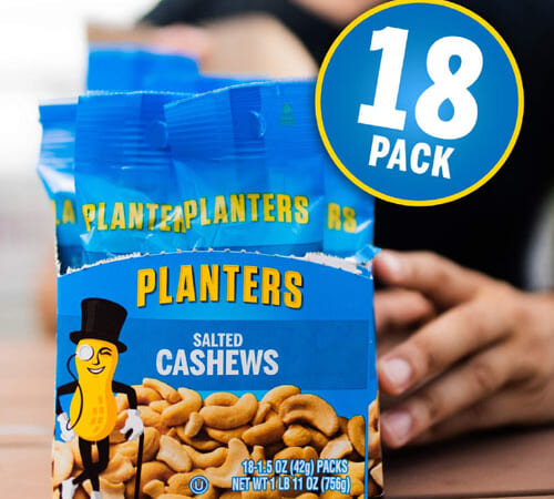 18-Pack PLANTERS Salted Cashews as low as $8.79 Shipped Free (Reg. $12.92) – $0.49/1.5 oz. Bag