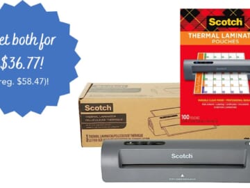 Scotch Thermal Laminator + 100 Pouches $36.77 (reg. $58)