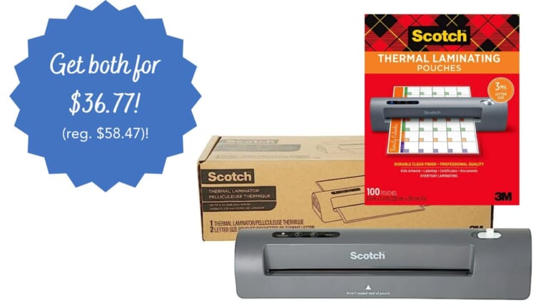 Scotch Thermal Laminator + 100 Pouches $36.77 (reg. $58)