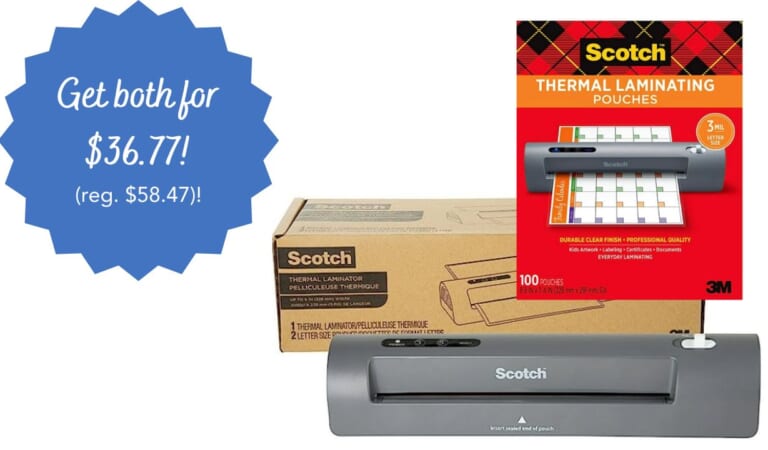 Scotch Thermal Laminator + 100 Pouches $36.77 (reg. $58)