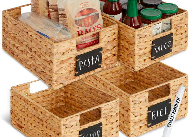 Set of 4 Water Hyacinth Pantry Baskets with Chalkboard only $39.99 shipped!