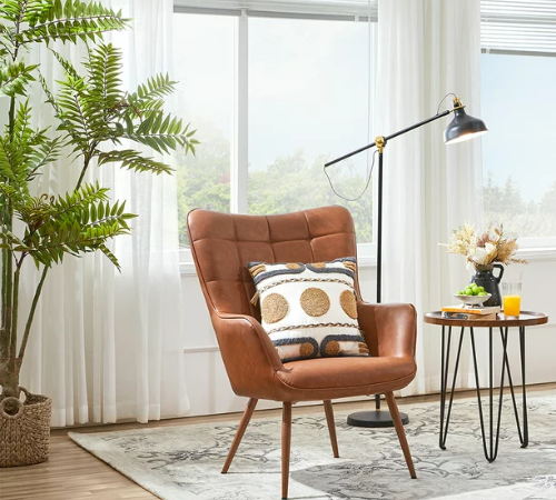 Enjoy the comfort and style of this Bellamy Studios Faux Leather Wingback Accent Chair, Tan for just $150 Shipped Free (Reg. $239.99)