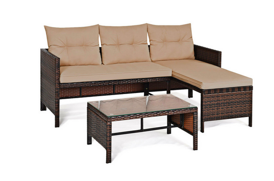 Patio Rattan Wicker Conversation Sofa Set