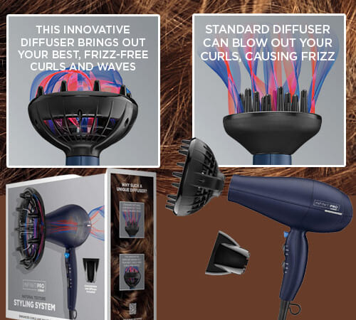 INFINITIPRO BY CONAIR Hair Dryer with Innovative Diffuser, 1875W $19.99 (Reg. $47) – Enhances Curls and Waves while Reducing Frizz, Lowest price in 30 days