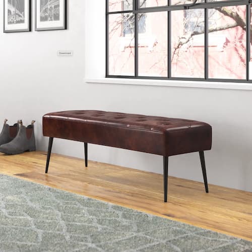 Steelside Faux Leather Bench in Dark Brown