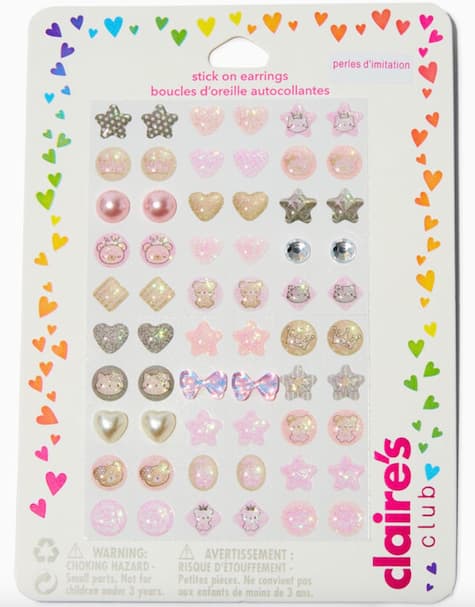 Claire's Club Pink Cat Stick On Earrings - 30 Pack