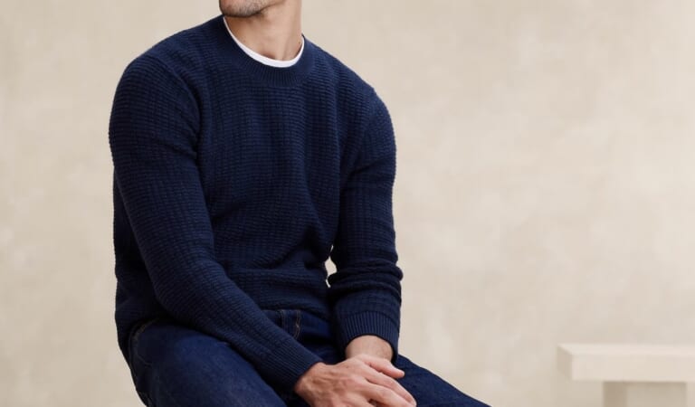 Banana Republic Factory Men's Cozy Waffle-Textured Sweater for $36 in cart + free shipping w/ $50