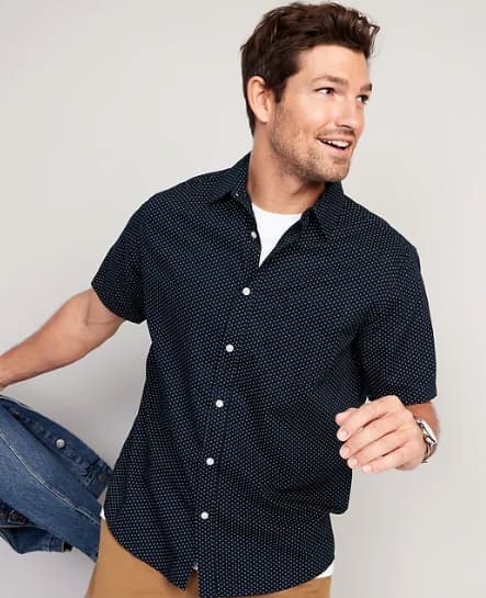 Old Navy Regular Fit Everyday Poplin Shirt for Men Navy Dots