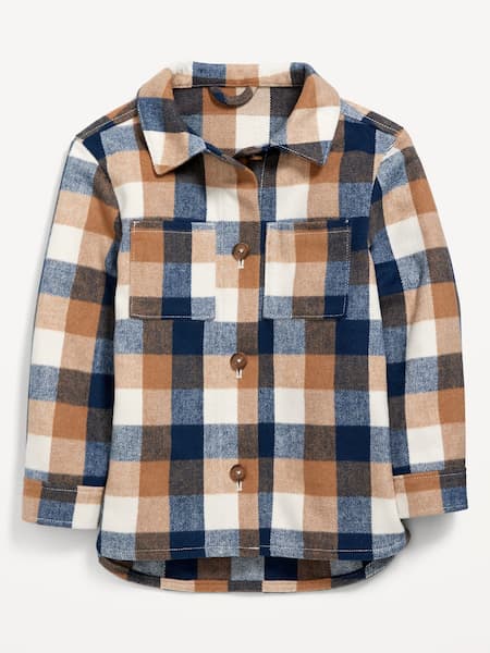 Oversized Soft-Brushed Plaid Tunic Shacket for Girls