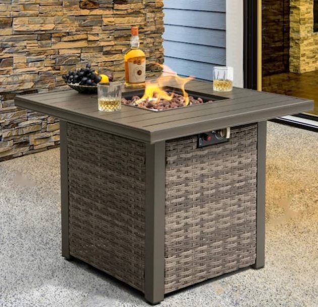 Nuu Garden 31.89-in W 50000-BTU Dark Brown Tabletop Aluminum Propane Gas Fire Pit Table