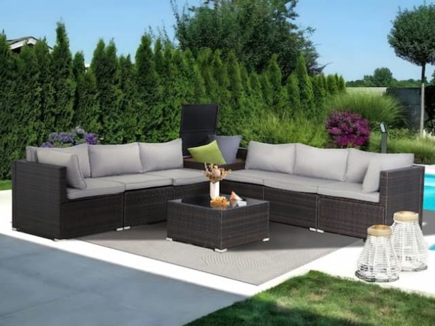 Unity 7-Piece Rattan Patio Conversation Set with Gray Cushions