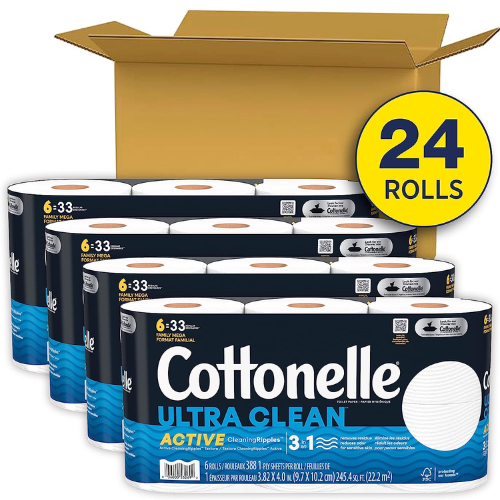 Cottonelle Ultra Clean Toilet Paper Family Mega Rolls, 24-Count as low as $20.28 After Coupon (Reg. $53) + Free Shipping – 85¢/ 388-Sheet Roll – 24 Family Mega Rolls = 132 Regular Rolls