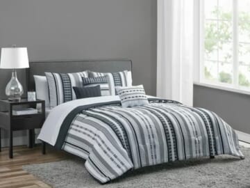 Mainstays Black and White Stripe 10 Piece Bed in a Bag with Sheets