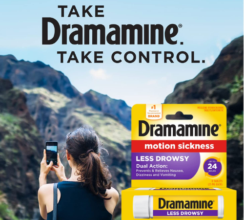 Dramamine 8-Count Less Drowsy in a Handy Travel Vial as low as $1.71/Pack when you buy 3 (Reg. $6) + Free Shipping – 21¢/Tablet – Long-lasting Formula + MORE