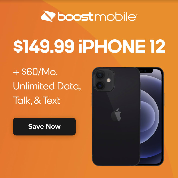 Apple iPhone 12 for Boost Mobile for $150 + $60 1-Mo Unlimited Data, Talk, & Text + free shipping