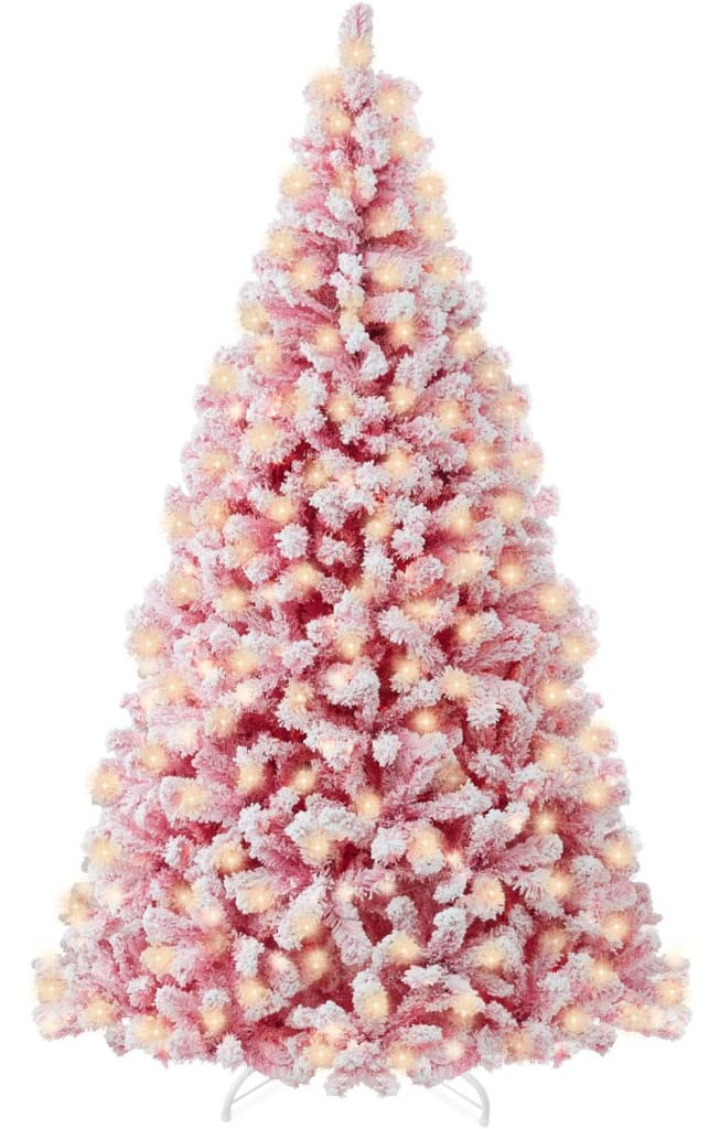 Best Choice Products Pre-Lit Flocked Pink Christmas Tree w/ Metal Base from $91 + free shipping