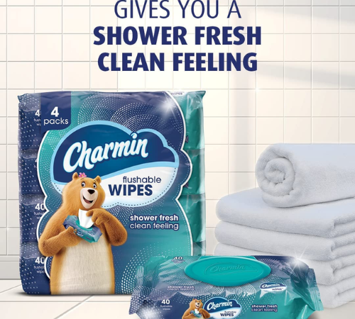 Charmin 160-Count Flushable Wipes, Shower Fresh as low as $7.16/Pack when you buy 4 (Reg. $11) + Free Shipping – 4¢/Wipe