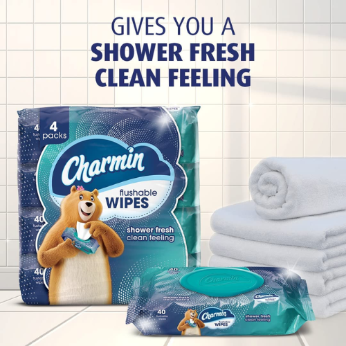 Charmin 160-Count Flushable Wipes, Shower Fresh as low as $7.16/Pack when you buy 4 (Reg. $11) + Free Shipping – 4¢/Wipe