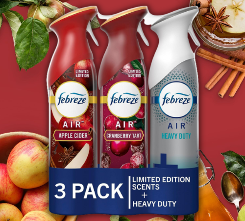 Febreze 3-Pack Apple Cider, Cranberry Tart, & Heavy Duty Crisp Clean Air Fresheners as low as $9.62 Shipped Free (Reg. $11.68) – $3.21/Bottle