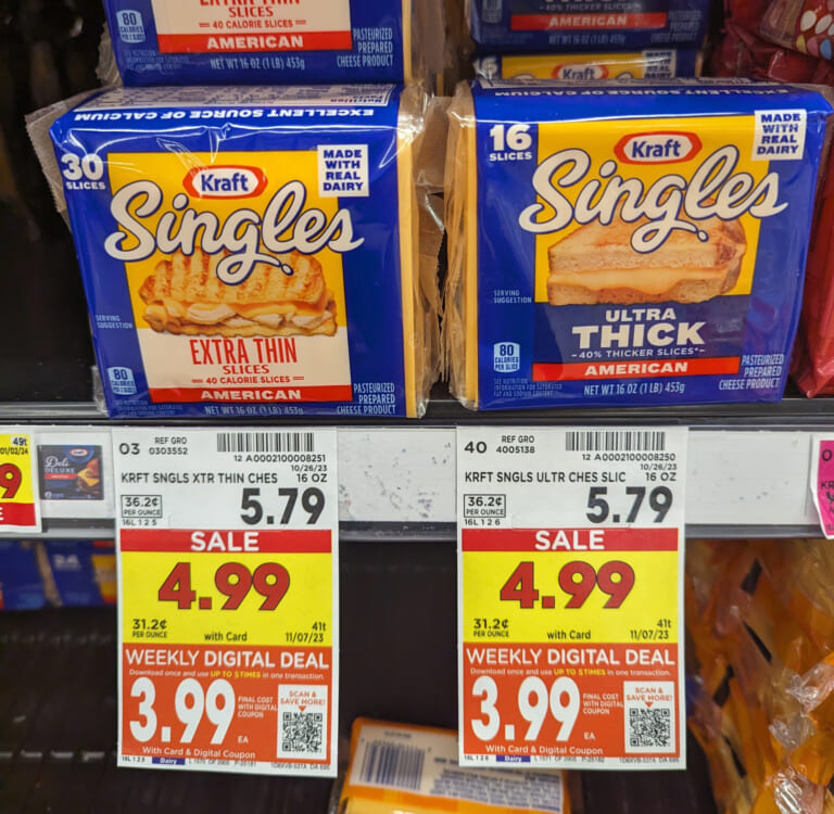 Get Kraft Extra Thin or Ultra Thick Cheese Singles As Low As $3.74 At Kroger (Regular Price $5.79)