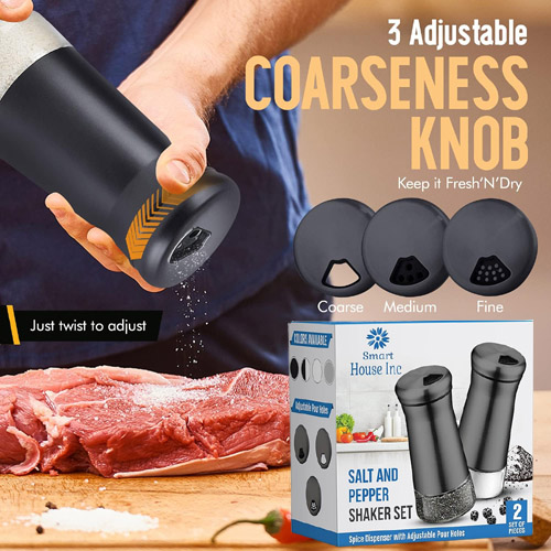 Stainless Steel Salt & Pepper Shaker 2-Piece Set in Black $6.30 After Code (Reg. $20) – with Adjustable Coarseness