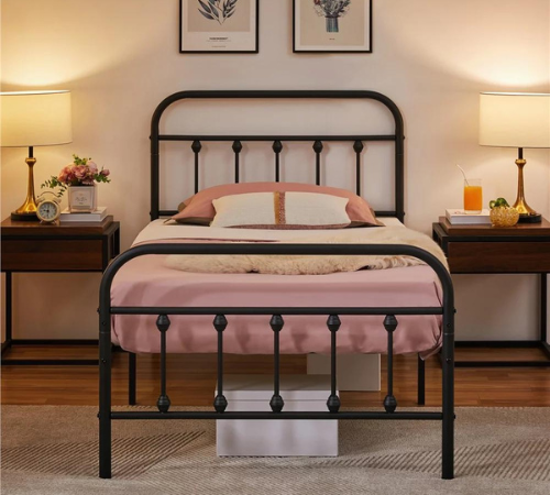 Create a comfortable and stylish sleeping area with Alden Design Metal Platform Twin Bed with High Headboard, Black for just $68 Shipped Free (Reg. $115)