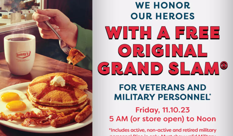 Denny's Original Grand Slam: Free for veterans on Nov 10th