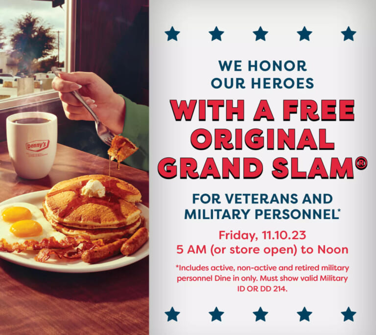 Denny's Original Grand Slam: Free for veterans on Nov 10th